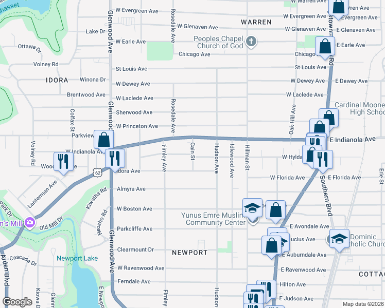 map of restaurants, bars, coffee shops, grocery stores, and more near 446 West Hylda Avenue in Youngstown