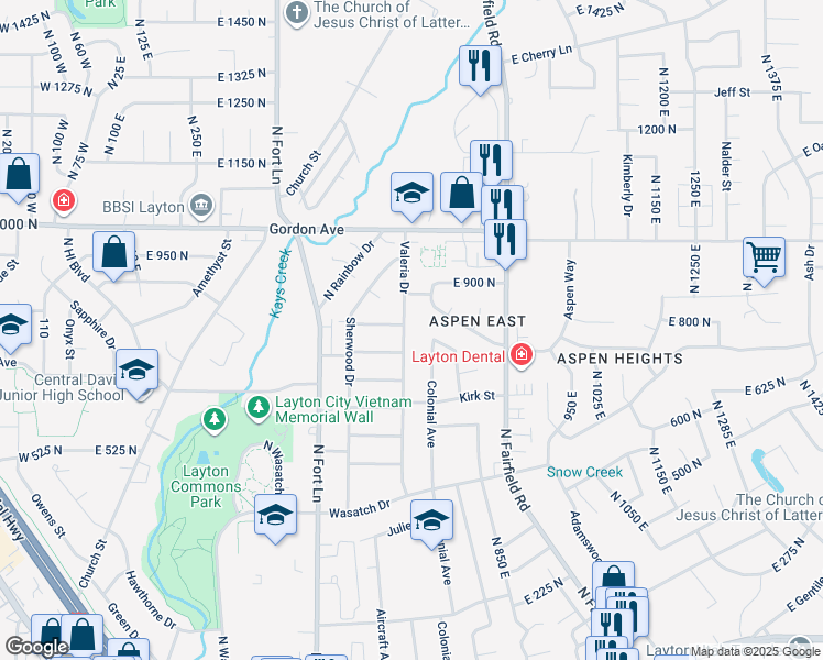 map of restaurants, bars, coffee shops, grocery stores, and more near 794 North Valeria Drive in Layton