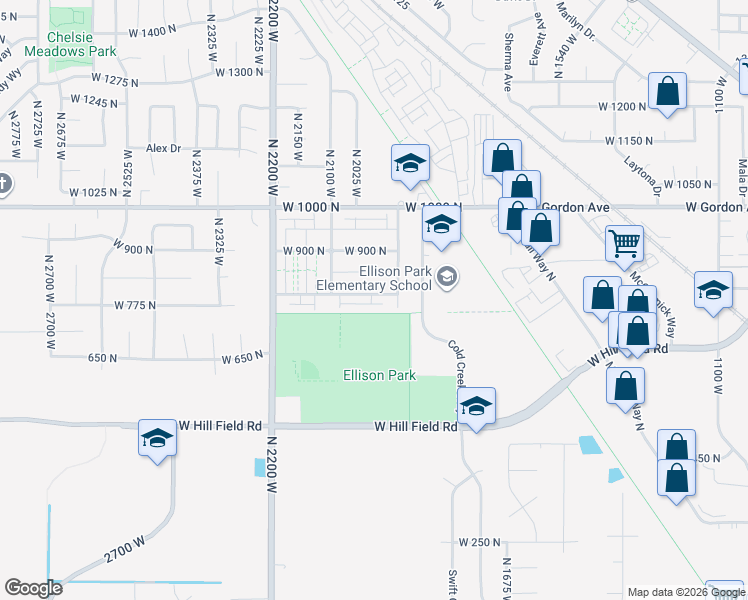 map of restaurants, bars, coffee shops, grocery stores, and more near 1974 West 775 North in Layton