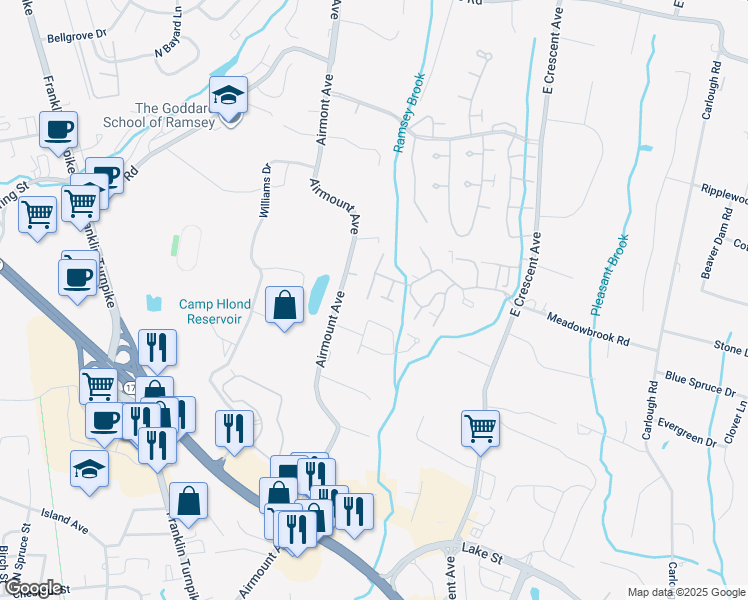 map of restaurants, bars, coffee shops, grocery stores, and more near 893 Somerset Court in Ramsey