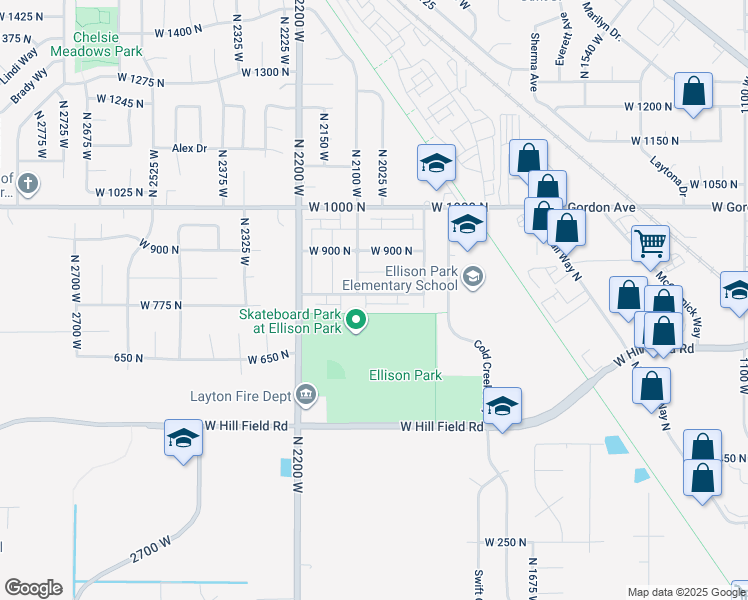 map of restaurants, bars, coffee shops, grocery stores, and more near 2036 West 775 North in Layton