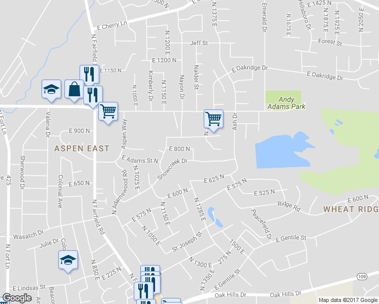 map of restaurants, bars, coffee shops, grocery stores, and more near 1276 East 800 North in Layton