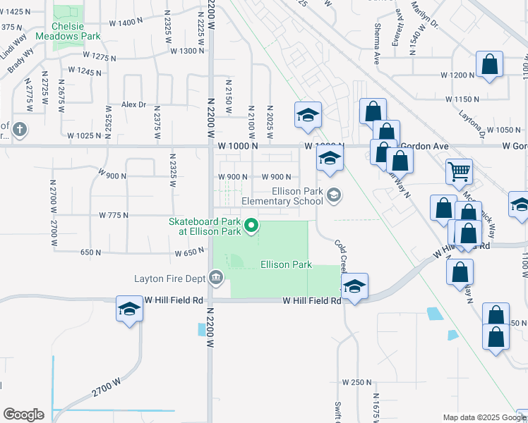 map of restaurants, bars, coffee shops, grocery stores, and more near 2036 West 775 North in Layton