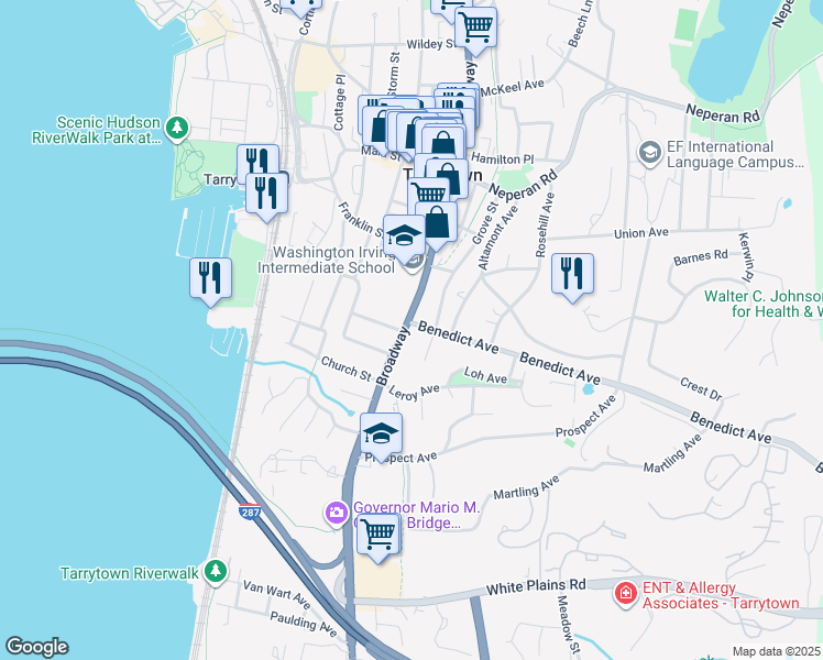 map of restaurants, bars, coffee shops, grocery stores, and more near 4 Benedict Avenue in Tarrytown