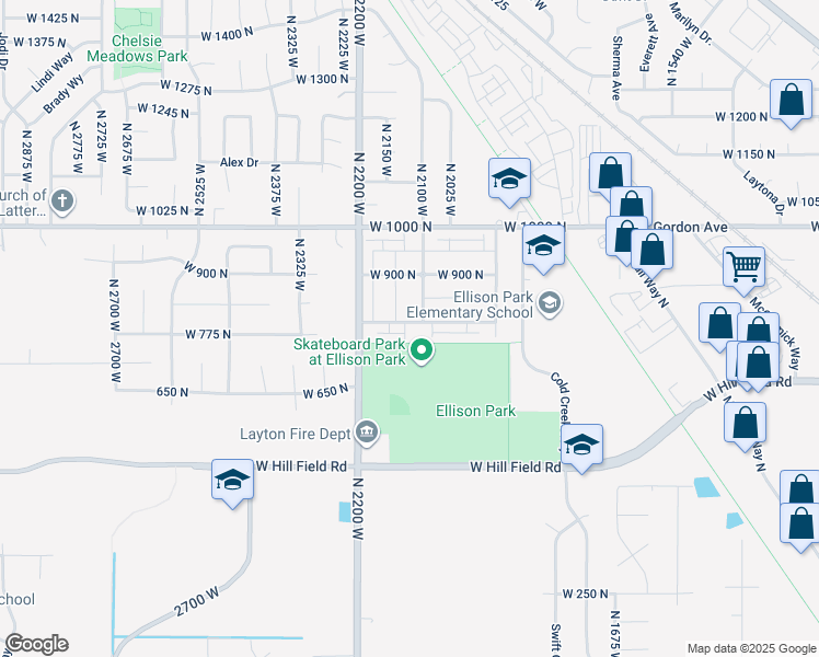 map of restaurants, bars, coffee shops, grocery stores, and more near 850 N 2200 W in Layton
