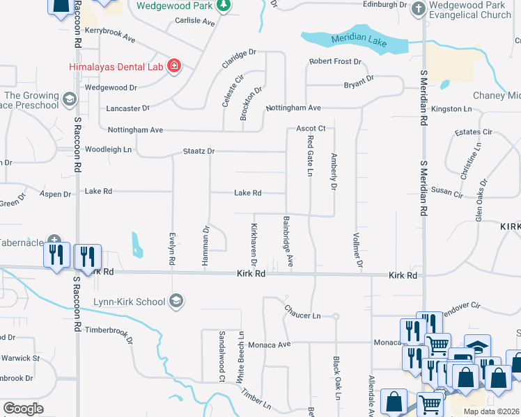 map of restaurants, bars, coffee shops, grocery stores, and more near 3936 Brandomyne Avenue in Youngstown