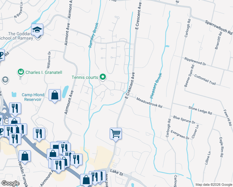 map of restaurants, bars, coffee shops, grocery stores, and more near 363 Cambridge Drive in Ramsey