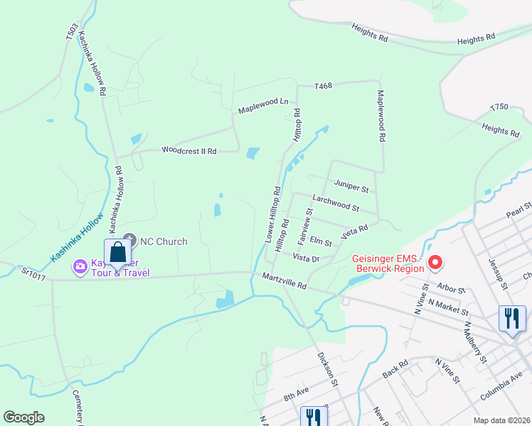 map of restaurants, bars, coffee shops, grocery stores, and more near 23 Lower Hilltop Road in Berwick
