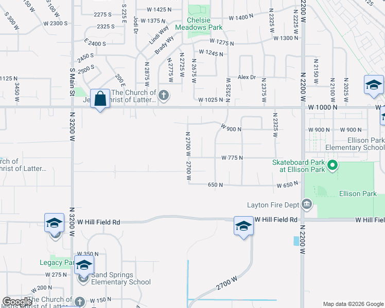 map of restaurants, bars, coffee shops, grocery stores, and more near 2657 775 North in Layton