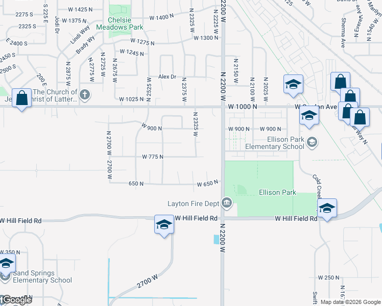 map of restaurants, bars, coffee shops, grocery stores, and more near 2338 775 North in Layton