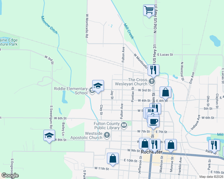 map of restaurants, bars, coffee shops, grocery stores, and more near 301 Jay Street in Rochester