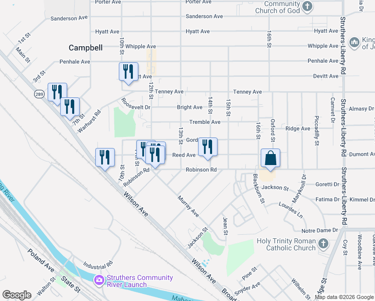 map of restaurants, bars, coffee shops, grocery stores, and more near 182 Reed Ave in Campbell