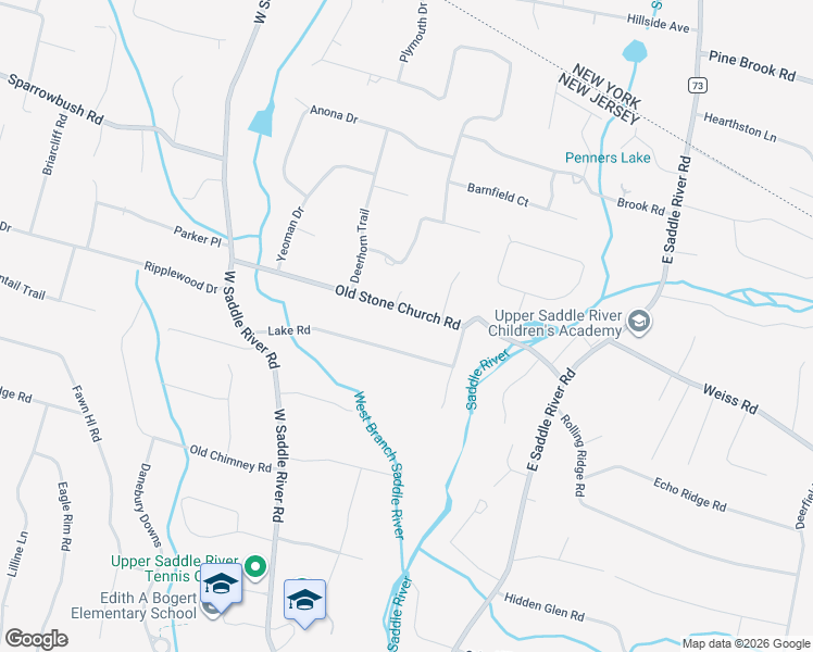 map of restaurants, bars, coffee shops, grocery stores, and more near 56 Old Stone Church Rd in Upper Saddle River