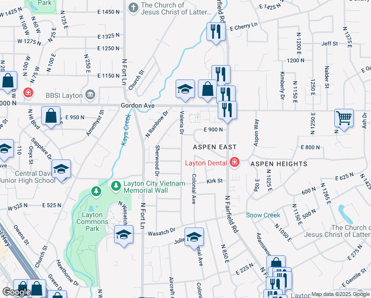 map of restaurants, bars, coffee shops, grocery stores, and more near 806 Valeria Drive in Layton