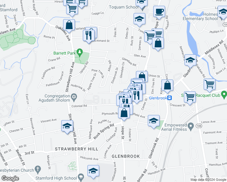 map of restaurants, bars, coffee shops, grocery stores, and more near 87 Pine Hill Avenue in Stamford