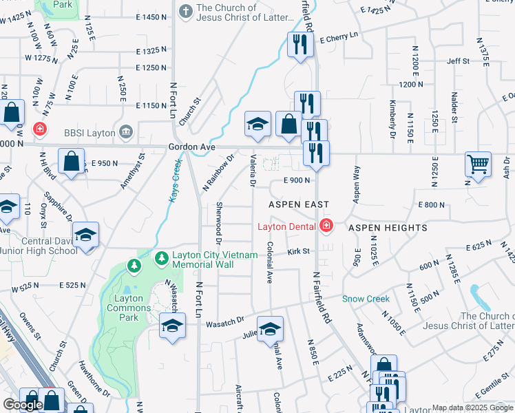 map of restaurants, bars, coffee shops, grocery stores, and more near 806 Valeria Drive in Layton