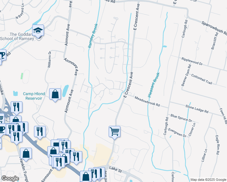 map of restaurants, bars, coffee shops, grocery stores, and more near 363 Cambridge Drive in Ramsey