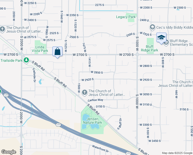 map of restaurants, bars, coffee shops, grocery stores, and more near 1316W West 2920 South in Syracuse