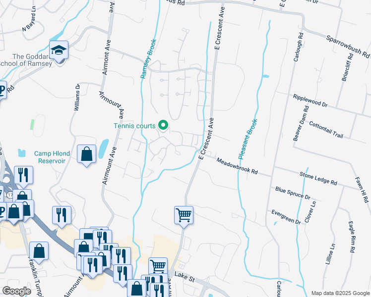 map of restaurants, bars, coffee shops, grocery stores, and more near 211 Cambridge Drive in Ramsey