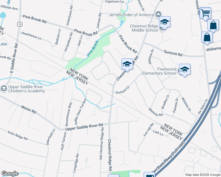 map of restaurants, bars, coffee shops, grocery stores, and more near 1019 Chestnut Ridge Road in Spring Valley