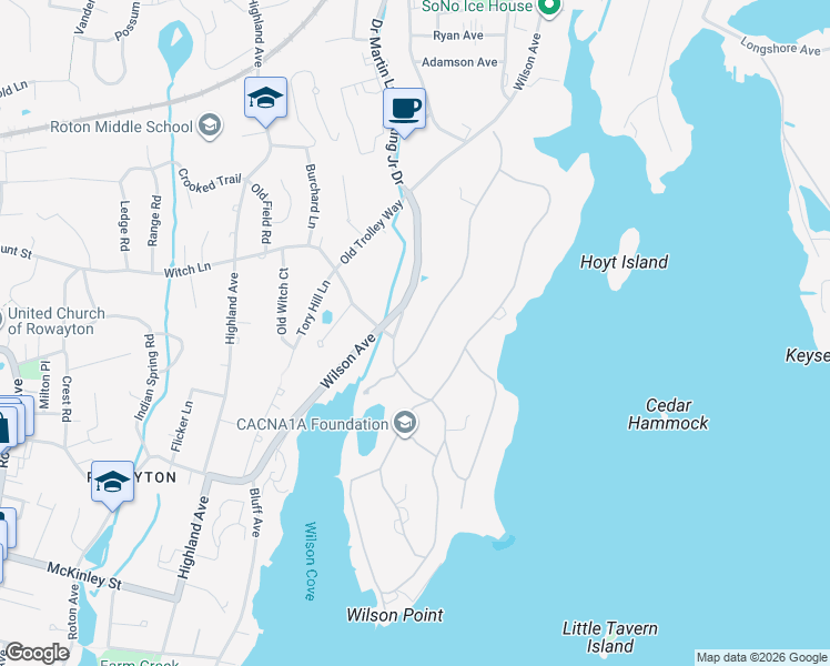 map of restaurants, bars, coffee shops, grocery stores, and more near 3 Hilltop Road in Norwalk