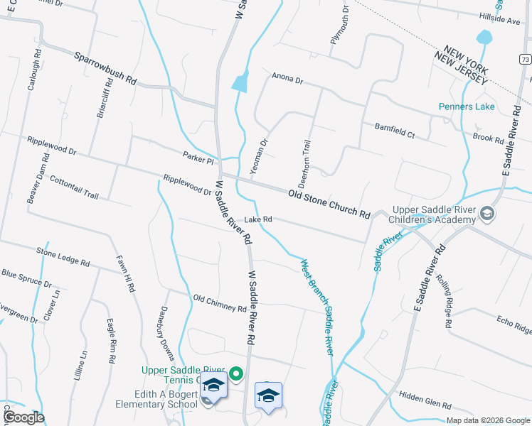 map of restaurants, bars, coffee shops, grocery stores, and more near 11 Lake Road in Upper Saddle River