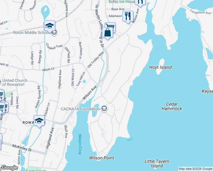 map of restaurants, bars, coffee shops, grocery stores, and more near 3 Hilltop Road in Norwalk