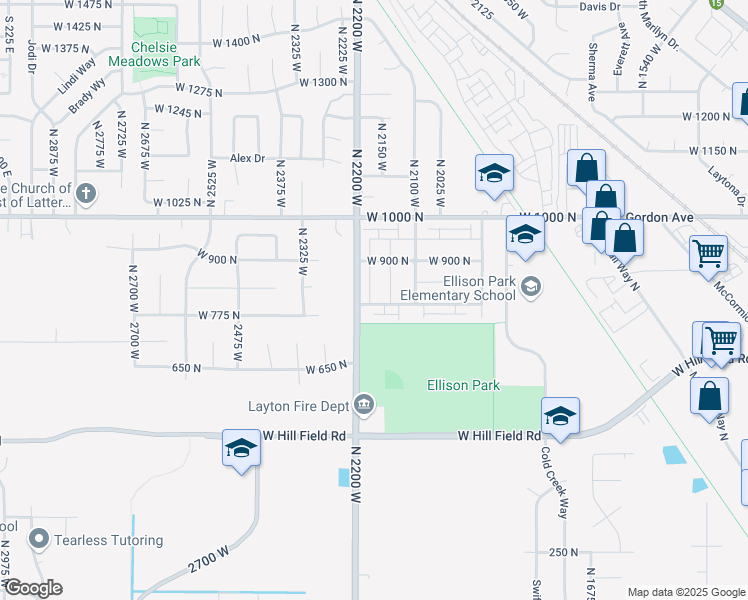 map of restaurants, bars, coffee shops, grocery stores, and more near 816 North 2175 West in Layton