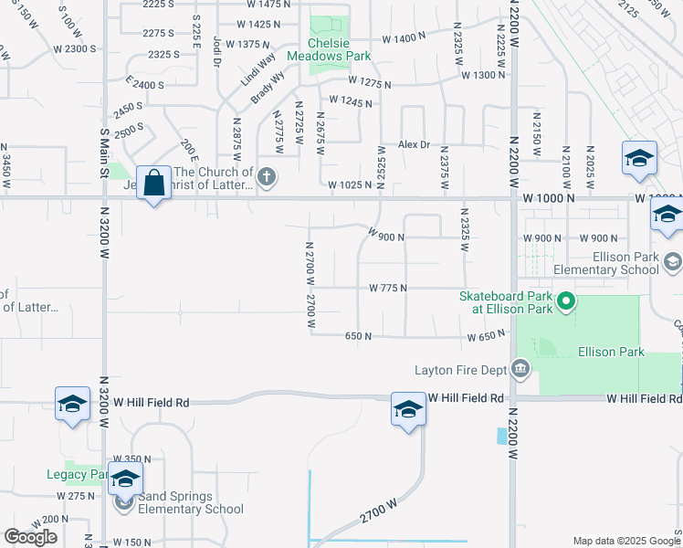 map of restaurants, bars, coffee shops, grocery stores, and more near 818 North 2625 West in Layton