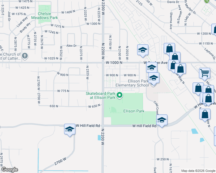 map of restaurants, bars, coffee shops, grocery stores, and more near 816 North 2175 West in Layton