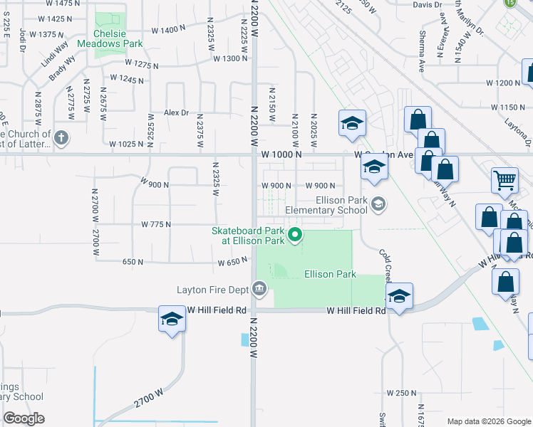 map of restaurants, bars, coffee shops, grocery stores, and more near 816 North 2175 West in Layton