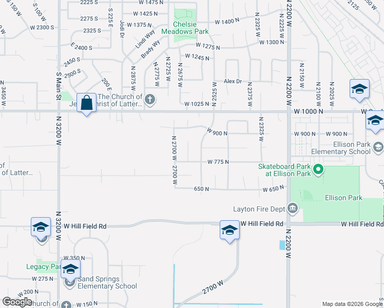 map of restaurants, bars, coffee shops, grocery stores, and more near 818 North 2625 West in Layton