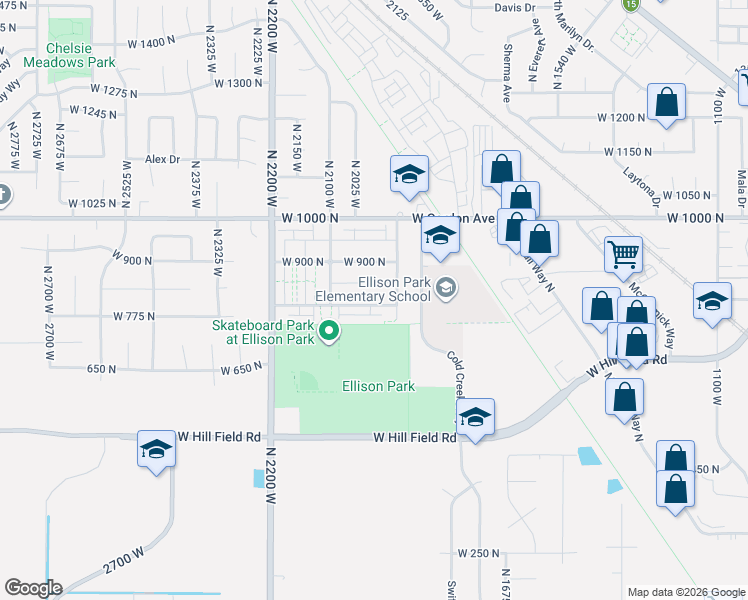 map of restaurants, bars, coffee shops, grocery stores, and more near 777 Cold Creek Way in Layton