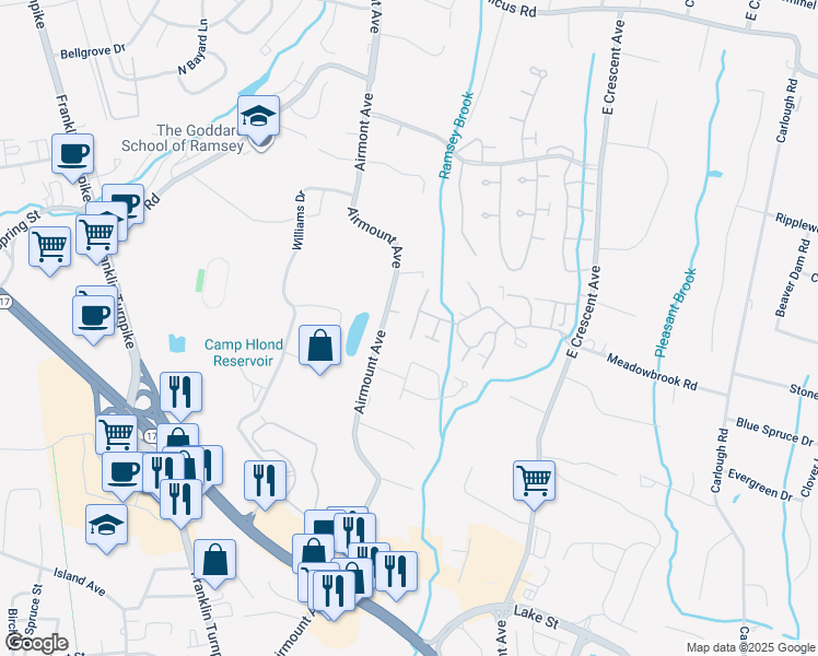 map of restaurants, bars, coffee shops, grocery stores, and more near 893 Somerset Court in Ramsey