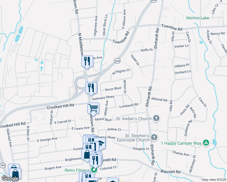 map of restaurants, bars, coffee shops, grocery stores, and more near 63 Veterans Parkway in Pearl River