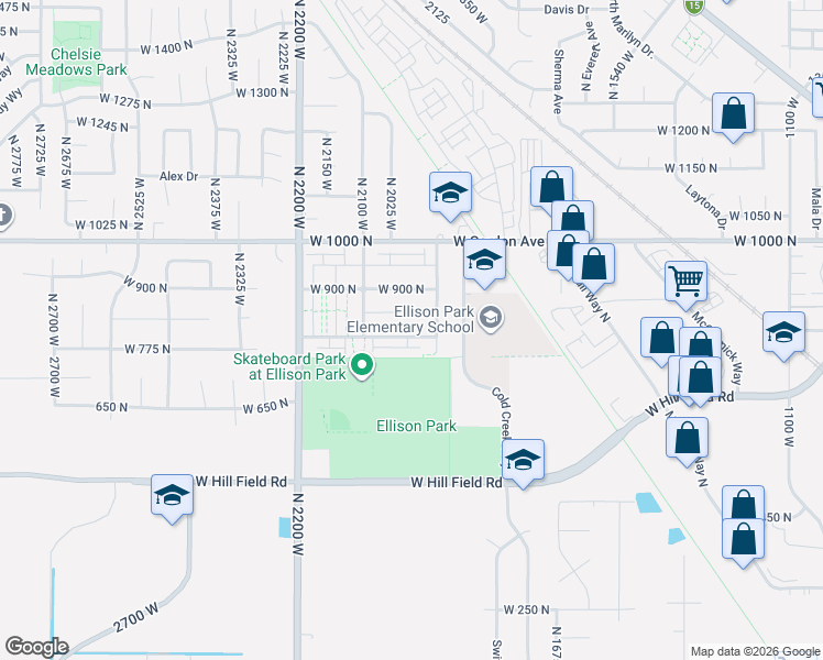 map of restaurants, bars, coffee shops, grocery stores, and more near 777 Cold Creek Way in Layton