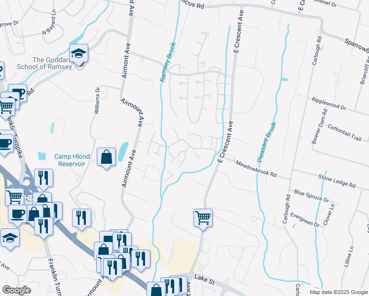 map of restaurants, bars, coffee shops, grocery stores, and more near 287 Coventry Court in Ramsey