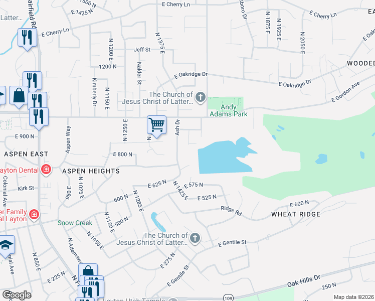 map of restaurants, bars, coffee shops, grocery stores, and more near 803 Rouche Way in Layton