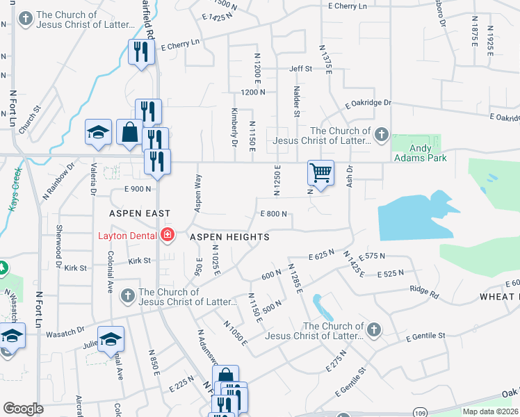 map of restaurants, bars, coffee shops, grocery stores, and more near 1204 East 800 North in Layton