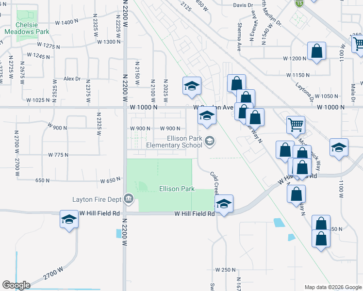 map of restaurants, bars, coffee shops, grocery stores, and more near 777 Cold Creek Way in Layton