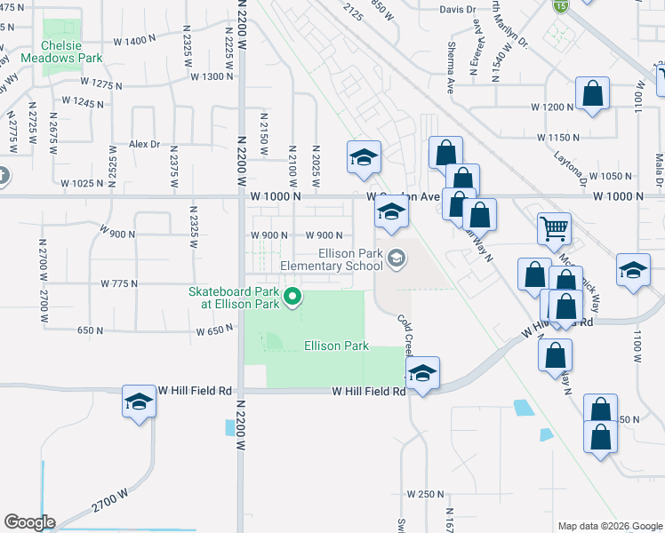 map of restaurants, bars, coffee shops, grocery stores, and more near 777 Cold Creek Way in Layton