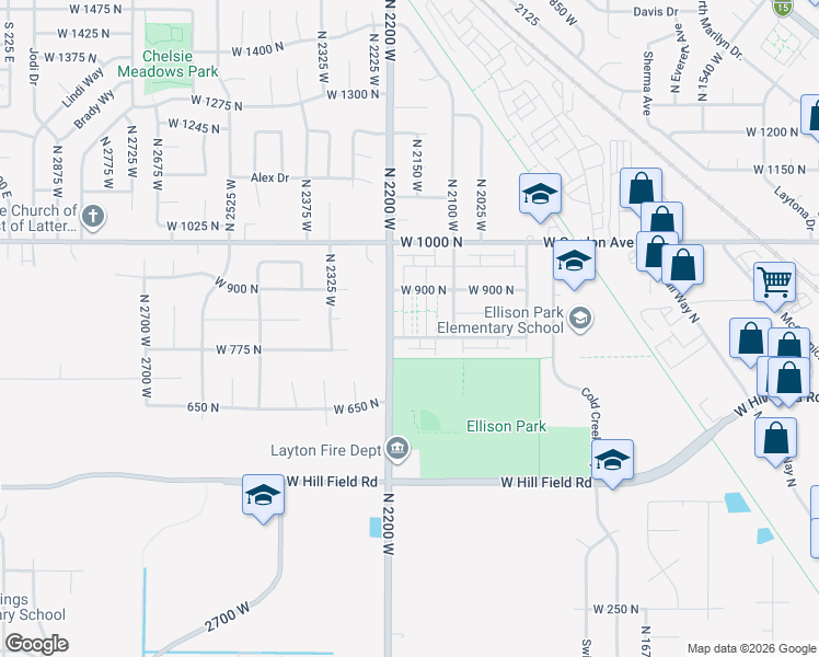map of restaurants, bars, coffee shops, grocery stores, and more near 830-850 North 2200 West in Layton