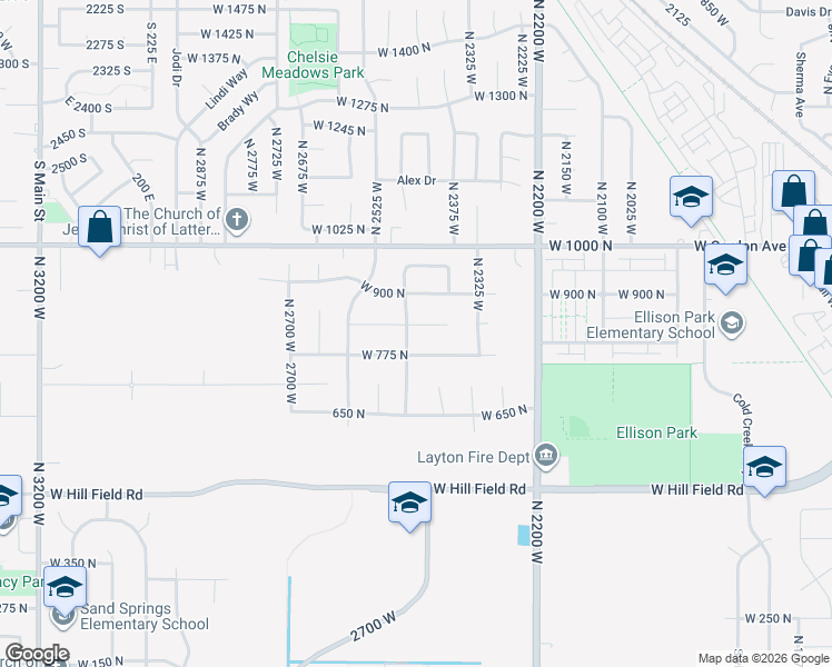map of restaurants, bars, coffee shops, grocery stores, and more near 2412 775 North in Layton