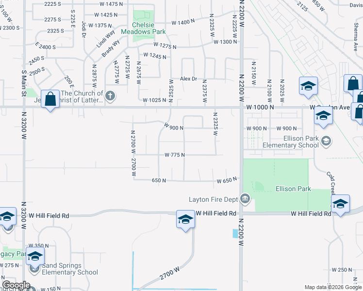 map of restaurants, bars, coffee shops, grocery stores, and more near 2480 775 North in Layton
