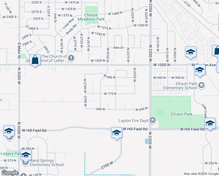 map of restaurants, bars, coffee shops, grocery stores, and more near 2480 775 North in Layton