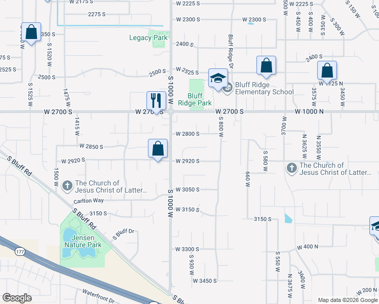 map of restaurants, bars, coffee shops, grocery stores, and more near 2901 950 West in Syracuse