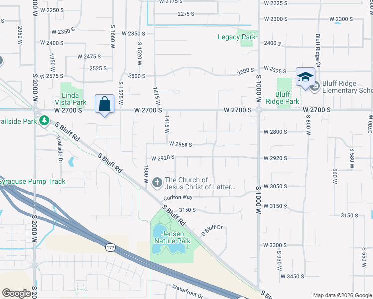 map of restaurants, bars, coffee shops, grocery stores, and more near 1316W West 2920 South in Syracuse