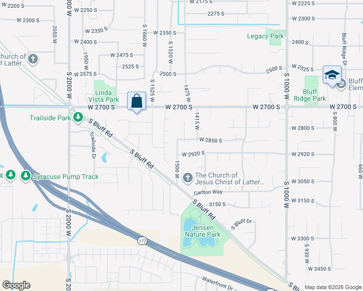 map of restaurants, bars, coffee shops, grocery stores, and more near 1469 West 2920 South in Syracuse