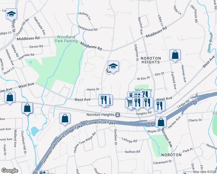 map of restaurants, bars, coffee shops, grocery stores, and more near 180 Hollow Tree Ridge Road in Darien