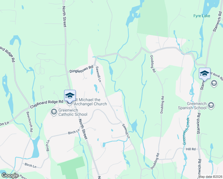 map of restaurants, bars, coffee shops, grocery stores, and more near 73 Sawmill Lane in Greenwich